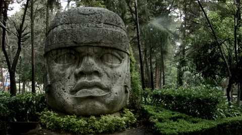 Olmeca big rock native head god Video stock 49179248