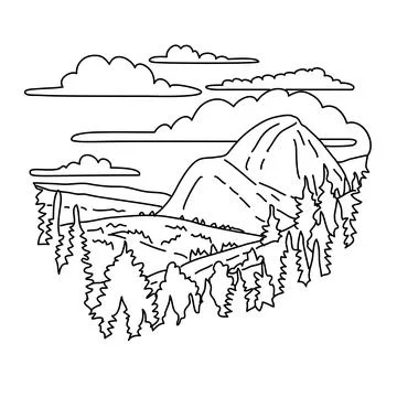 Olmsted Point with View of Half Dome in Yosemite National Park Monoline Lin.. 스톡 일러스트