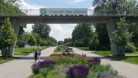 OLOMOUC, CZECH - JUN 7, 2020: Entrance to the flora exhibition center. Stock Footage 132125747