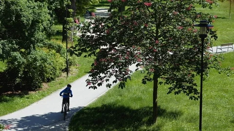 Olomouc - Elevated view of people walking and cycling in the park. 4K resolution Stock Footage 110736070