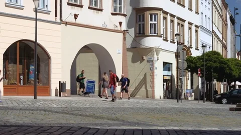 Olomouc -  People walking at Lower square. Shallow depth of field. 4K resolution Stock Footage 110747502