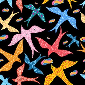 ?olorful pattern of different birds Stock Illustration