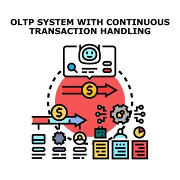Oltp system handling continuous online transactions data processing Stock Illustration