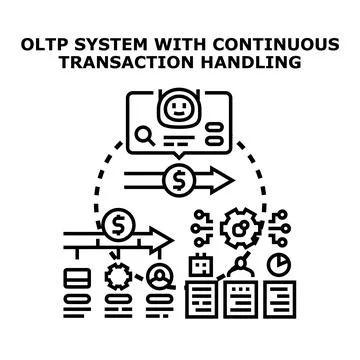 Oltp system handling continuous online transactions data processing Stock Illustration