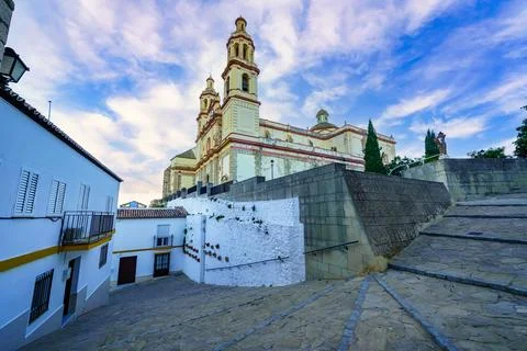 Olvera Cathedral with its steep streets with steps to reach the top of the Stock Photos