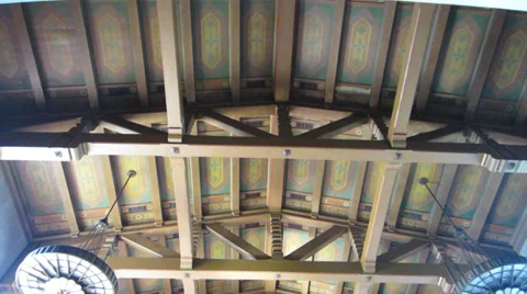 Olvera St and Uniion Station ticketing area pan down Stock Footage 37115126