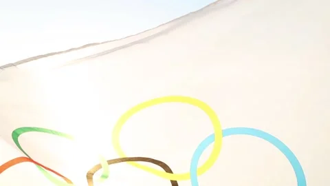 Olympic flag flutters in the wind Stock Footage 154413317