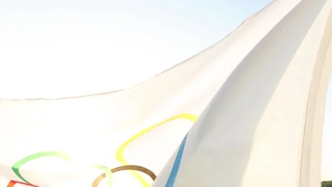 Olympic flag flutters in the wind Stock Footage 154413345