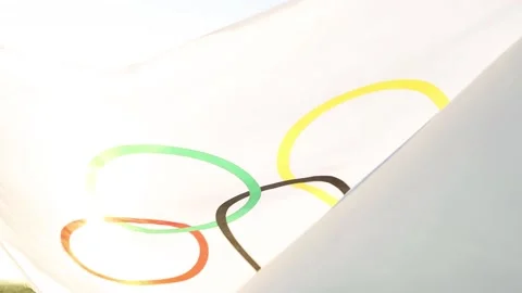 Olympic flag flutters in the wind Stock Footage 154413362