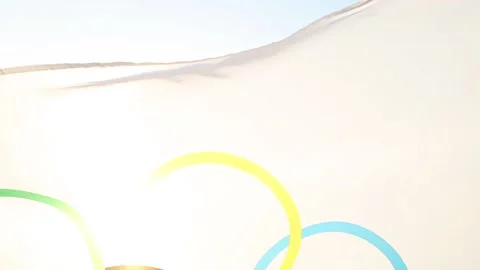 Olympic flag flutters in the wind Stock Footage 154413419