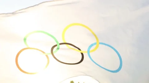 Olympic flag flutters in the wind Stock Footage 154413460
