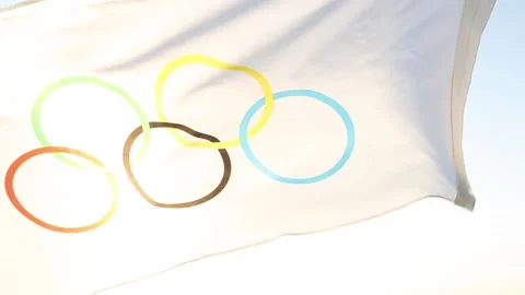 The Olympic flag flutters in the wind Stock Footage 154443915