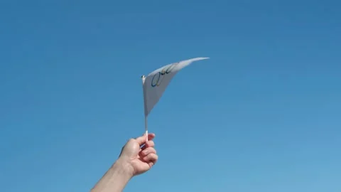 The Olympic flag, small in hand Stock Footage 152169453