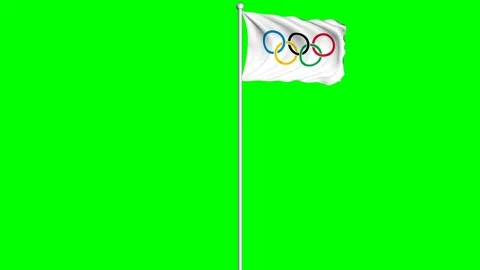 Olympic Flag Waving Fluttering on Wind Loopable Green Blue Screen Matte Stock Footage 77720235