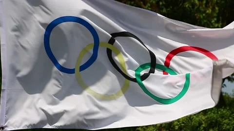 Olympic flag in the wind Stock Footage 51515083
