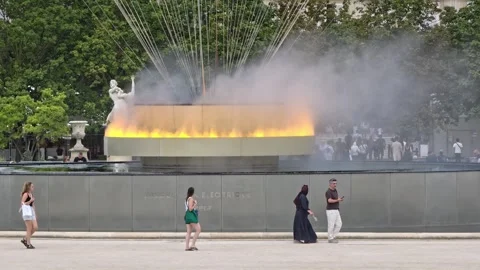 The Olympic Flame Basin Reinstalled In The Tuileries Garden In Paris, France Video stock 342780469