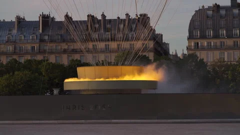 Olympic Flame, Cauldron, Paris 2024 Olympic Games, August 5, 2024, France Stock Footage 319648923