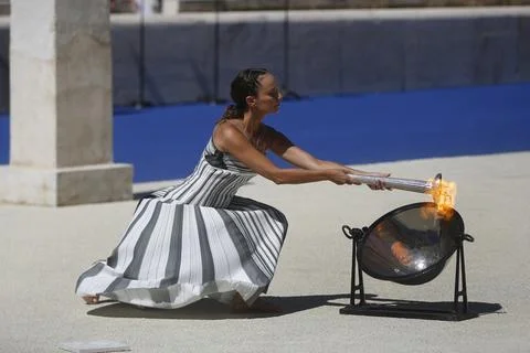 Olympic flame lighting ceremony for Dakar 2026 Youth Olympic Games, Athens, Gree Stock Photos