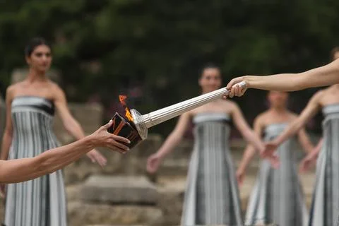 Olympic Flame lighting ceremony for Paris 2024 Summer Olympics in Greece, Ancien Stock Photos