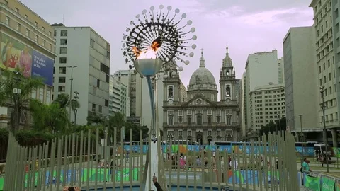 Olympic flame in rio 2016 wide shot Stock-Footage 71252564