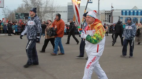 Olympic flame in Siberia, in honor of the 2014 Olympics Stock Footage 33273120