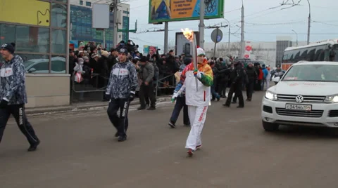 Olympic flame in Siberia, in honor of the 2014 Olympics Stock Footage 33273841
