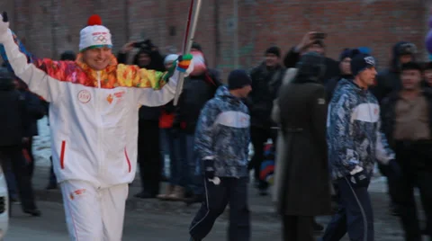 Olympic flame in Siberia, in honor of the 2014 Olympics Stock Footage 33274062