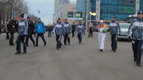 Olympic flame in Siberia, in honor of the 2014 Olympics Stock Footage 33274119