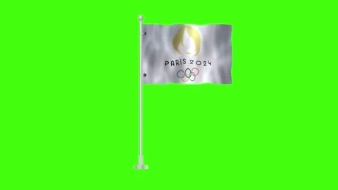 Olympic games 2024 flag waves animation green screen stock video footage Video stock 280625073