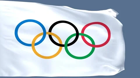 Olympic-Games Flag Flutters In Wind Stock Footage 157921340