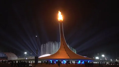 Olympic games flame at olympic park in Sochi Stock Footage