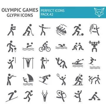 Olympic games glyph icon set, sport symbols collection, vector sketches, logo Stock Illustration