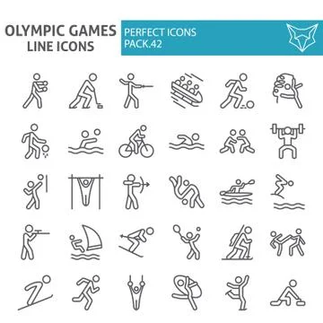 Olympic games line icon set, sport symbols collection, vector sketches, logo Stock Illustration