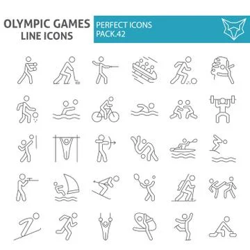 Olympic games thin line icon set, sport symbols collection, vector sketches Stock Illustration