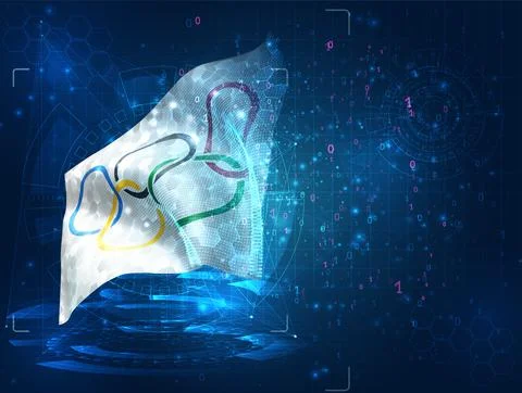 Olympic Games vector 3d flag on blue background with hud interfaces Stock Illustration