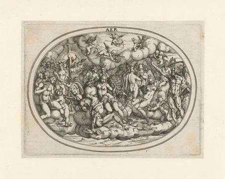 Olympic gods between the clouds: the element air; Aer; The four elements. ... Stock Photos