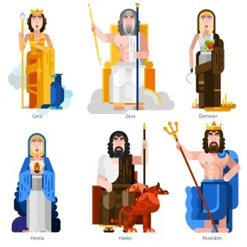 Olympic Gods Decorative Icons Set Stock Illustration