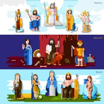 Olympic Gods Horizontal Banners Stock Illustration