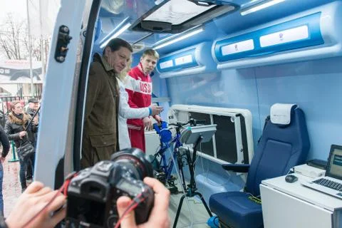 Olympic mobile testing vehicle Stock Photos
