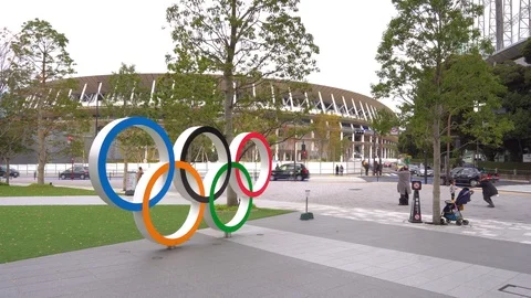The Olympic monument for Olympic Games in Tokyo, held in 2020, in front of 스톡 동영상 121592360