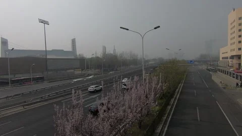 Olympic park and 4th round high road in Beijing in a fog and haze day	 Stock-Footage 88079857