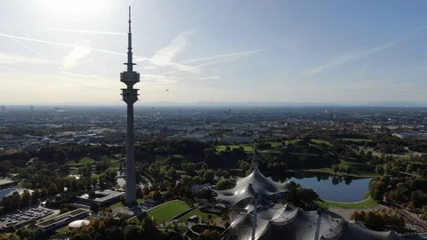 Olympic Park Munich Drone flight Stock Footage 124581458