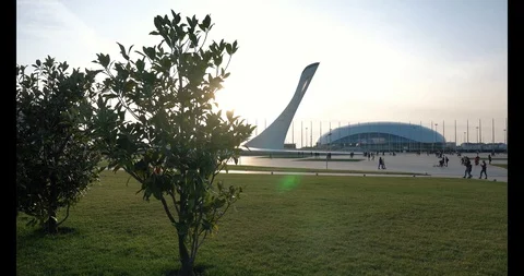 Olympic Park in Sochi. Panorama of the Olympic Park in Adler, Sochi. Winter Stock Footage 128735389