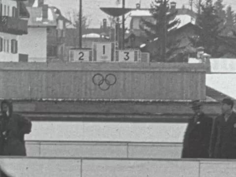 Olympic podium in Cortina d'Ampezzo in 1956 Stock Footage 197652425