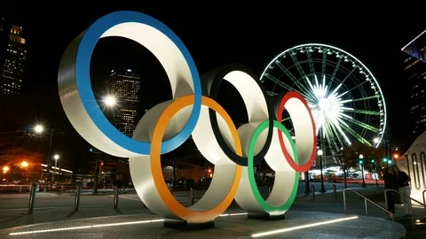 Olympic Rings at Atlanta Centennial Olympic Park Stock Footage