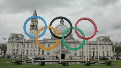 Olympic rings Cardiff Video stock 10907880