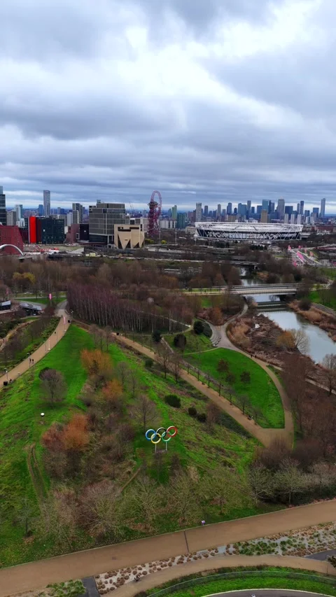Olympic Rings, Queen Elizabeth Olympic Park, London, UK – 6K Video Stock Footage 329426133