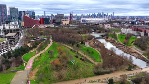 Olympic Rings, Queen Elizabeth Olympic Park, London, UK – 6K Video Stock Footage 329426155