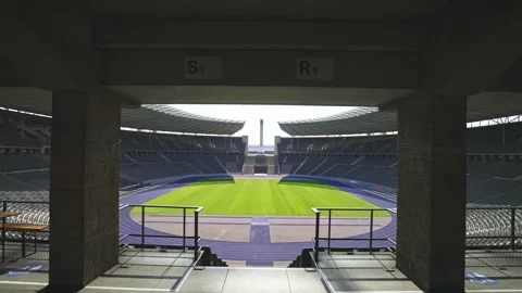 Olympic Stadium in Berlin, empty Olympiastadion. Sport venue for summer olympics Stock Footage 163778517