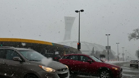 Olympic stadium in Montreal during winter Stock Footage 125552203